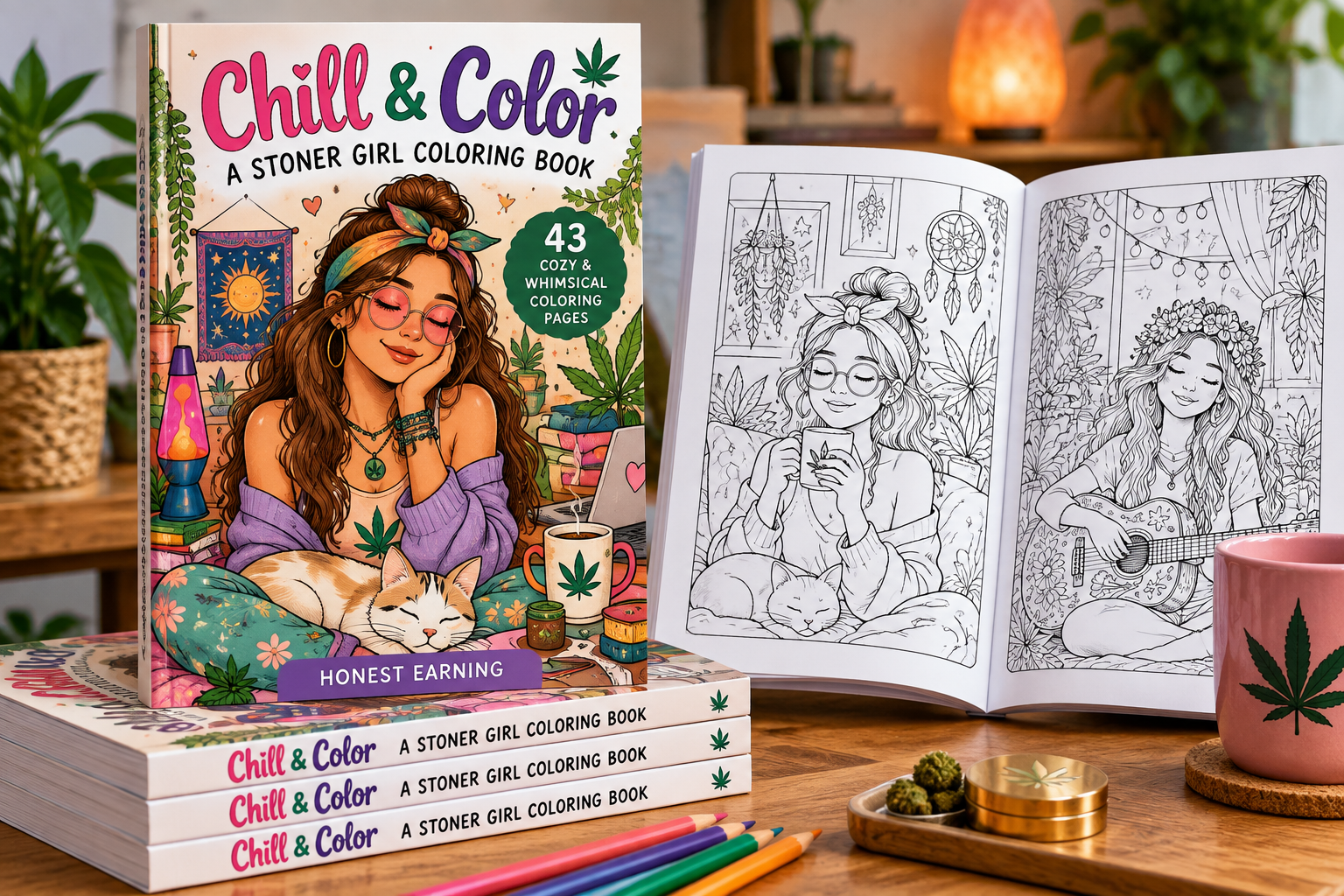 Chill and Color Stoner Girl Coloring Book paperback mockup