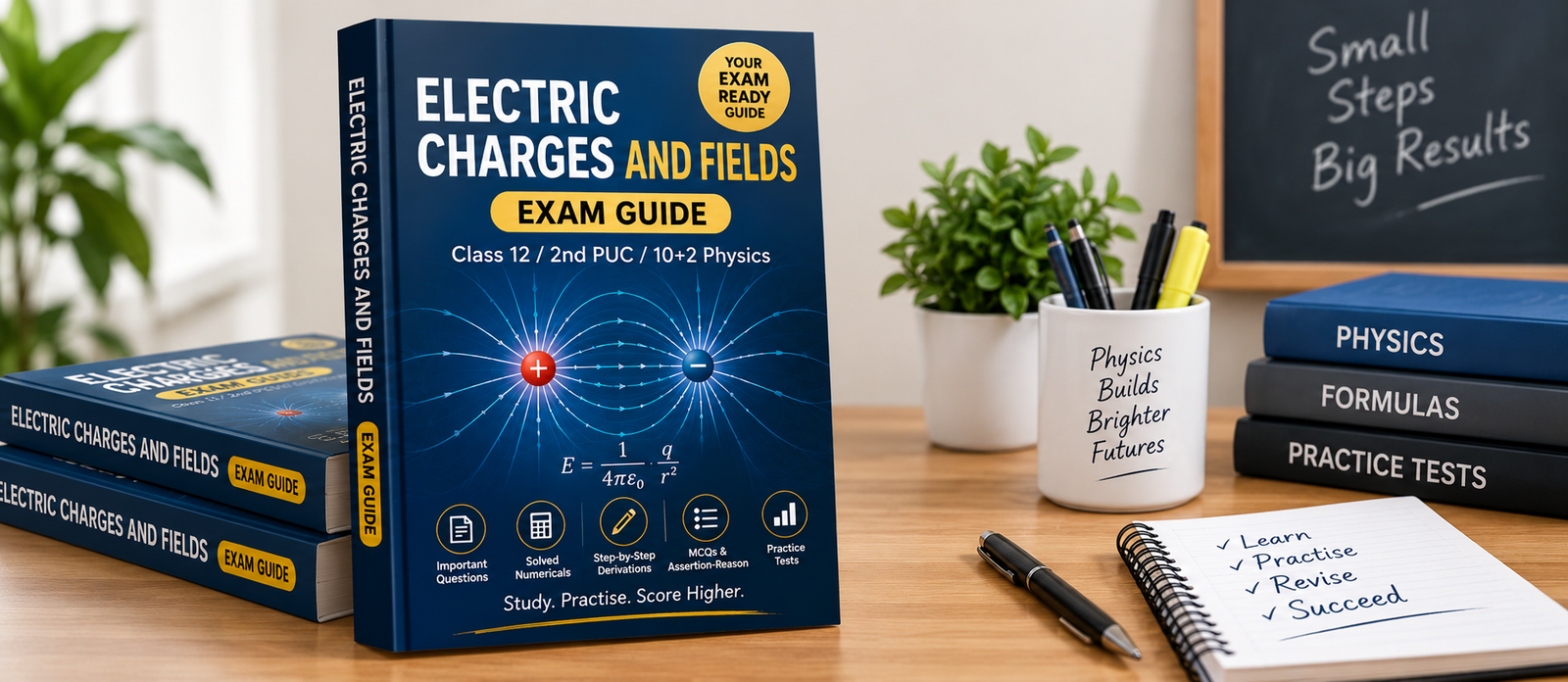 Electric Charges and Fields Exam Guide book mockup