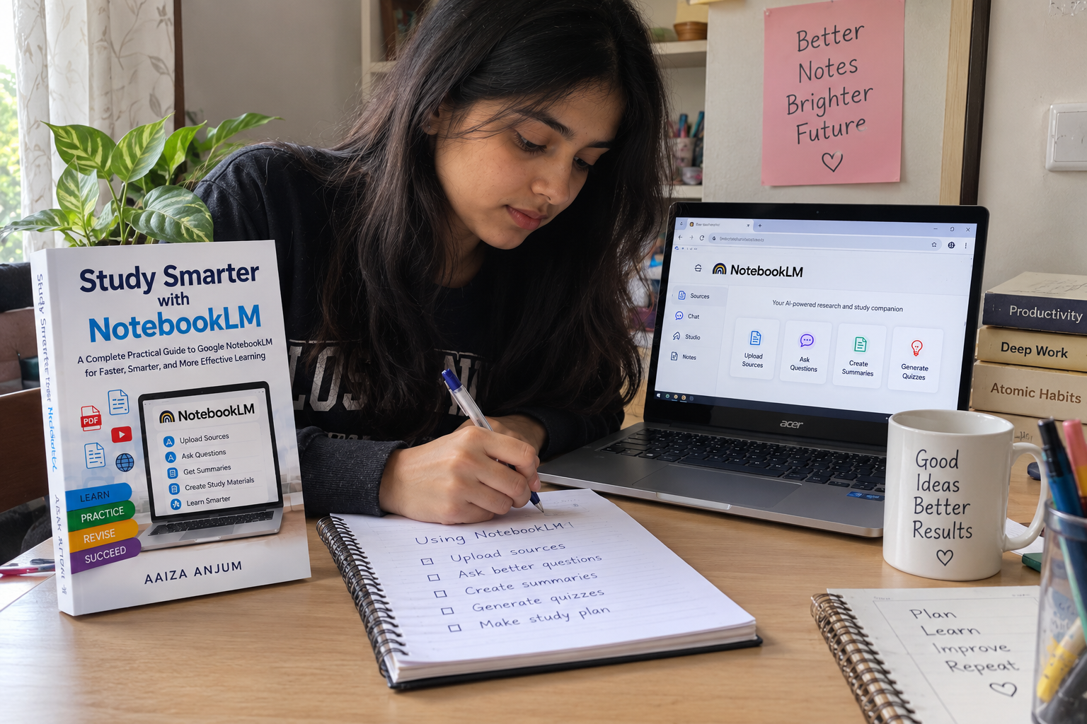 Student using Study Smarter with NotebookLM to revise