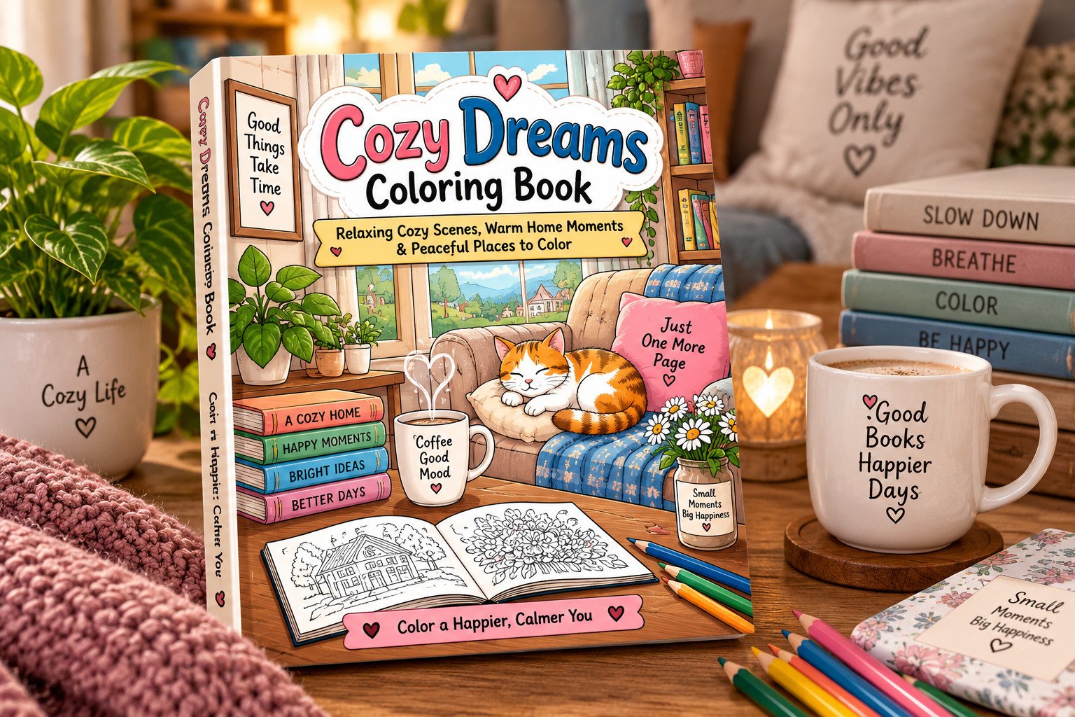 Cozy Dreams Coloring Book cover mockup