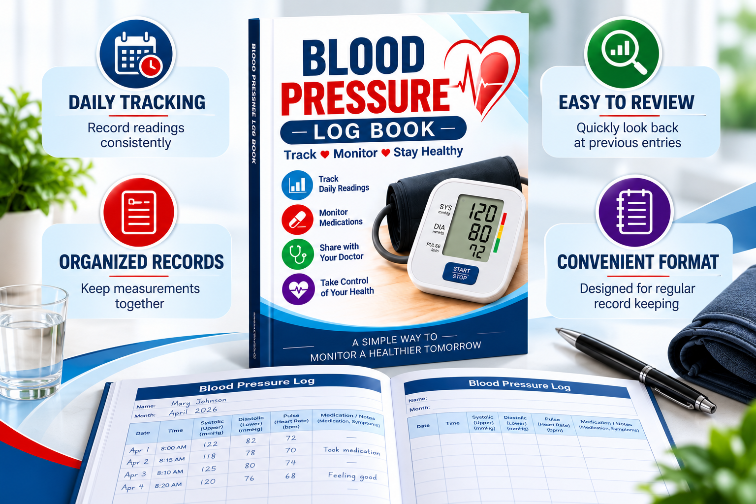 Blood Pressure Log Book promotional layout